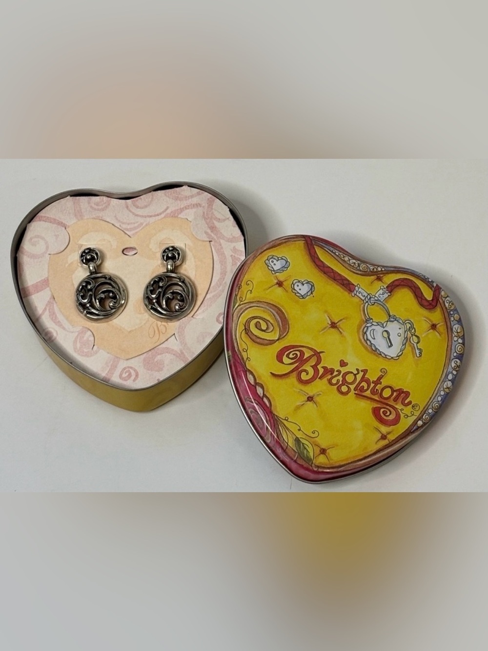BRIGHTON CONTEMPO ROUND SWIRL FILIGREE SILVER TONE DANGLE EARRINGS